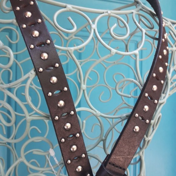 Genuine Leather Belt Metal Studded Silver Studs Grommets Rivets Goth Medieval. T - Picture 4 of 12